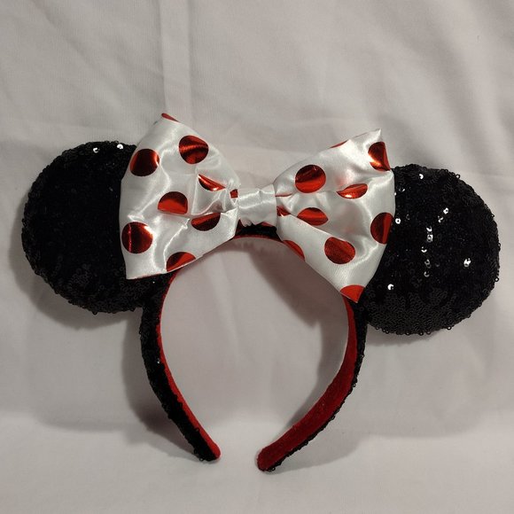 Disney Accessories - Minnie Mouse Sequin Ear Headband with Satin Polka Dot Bow for Adults